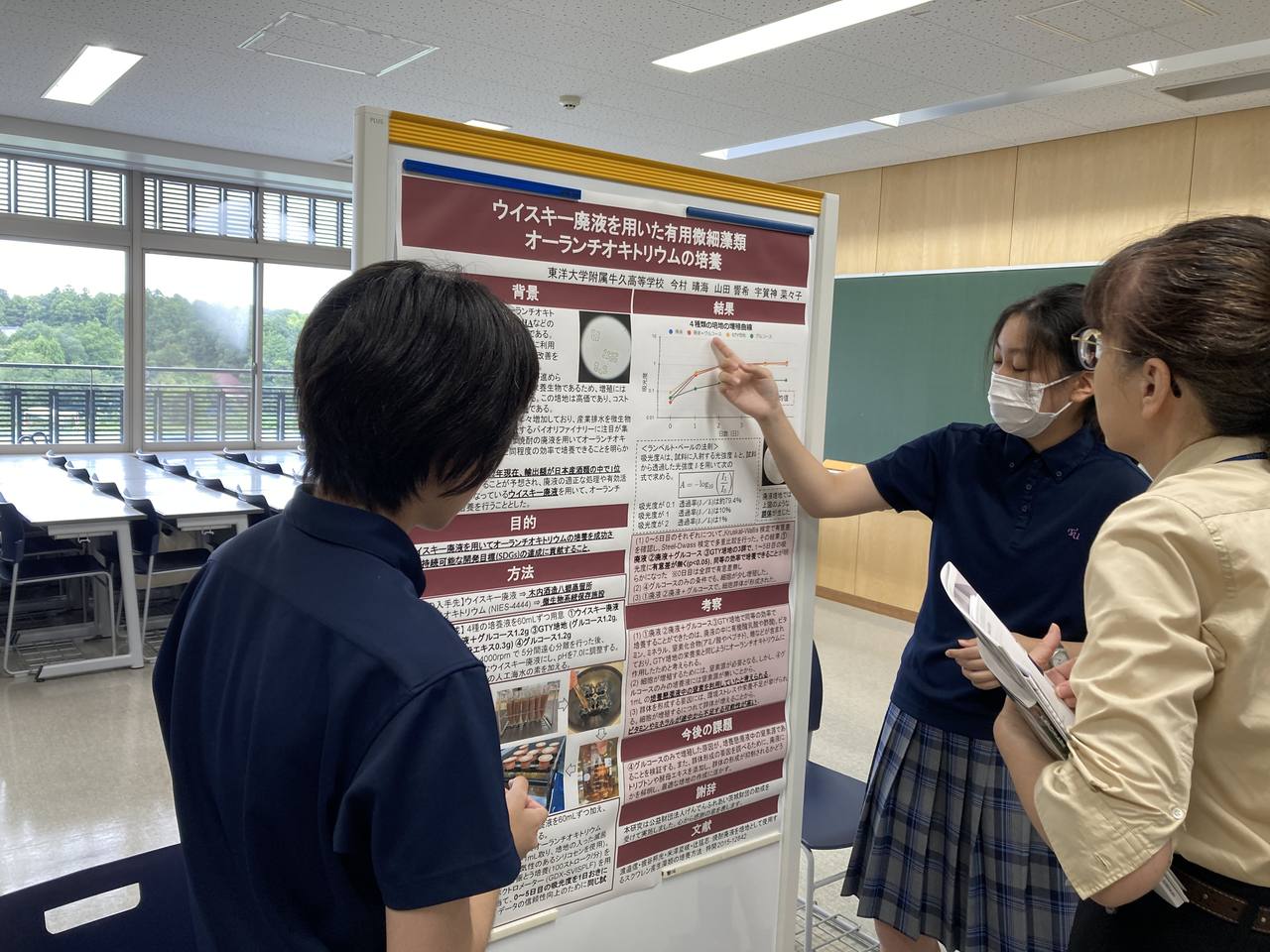 研究発表会でポスターを発表する生徒たち